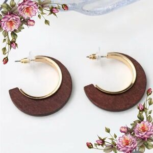 Big Wood Dangle circle Gold Drop Earrings fall vibes autumn colors harvest theme
